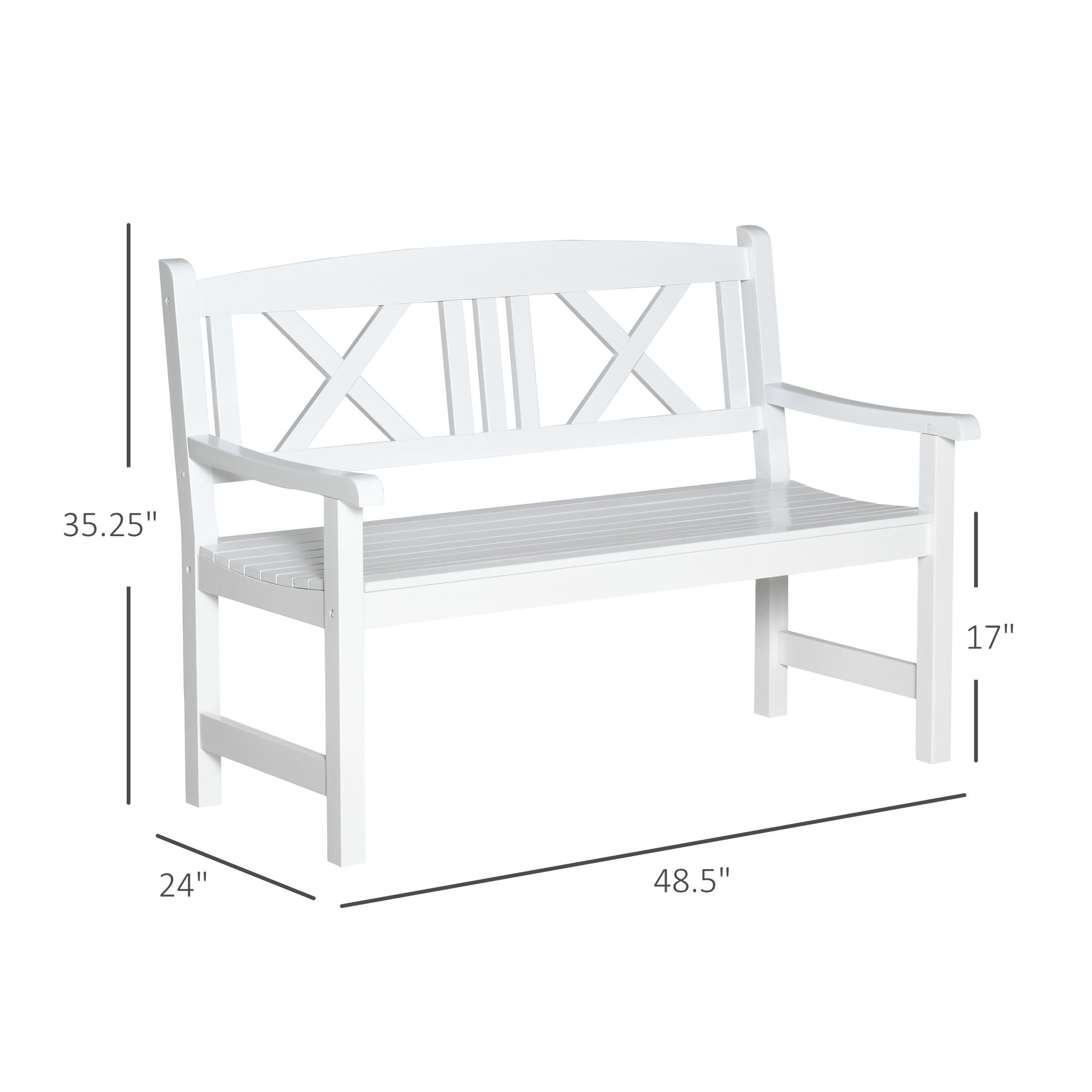 Outsunny 2-Seater Wooden Garden Bench, White