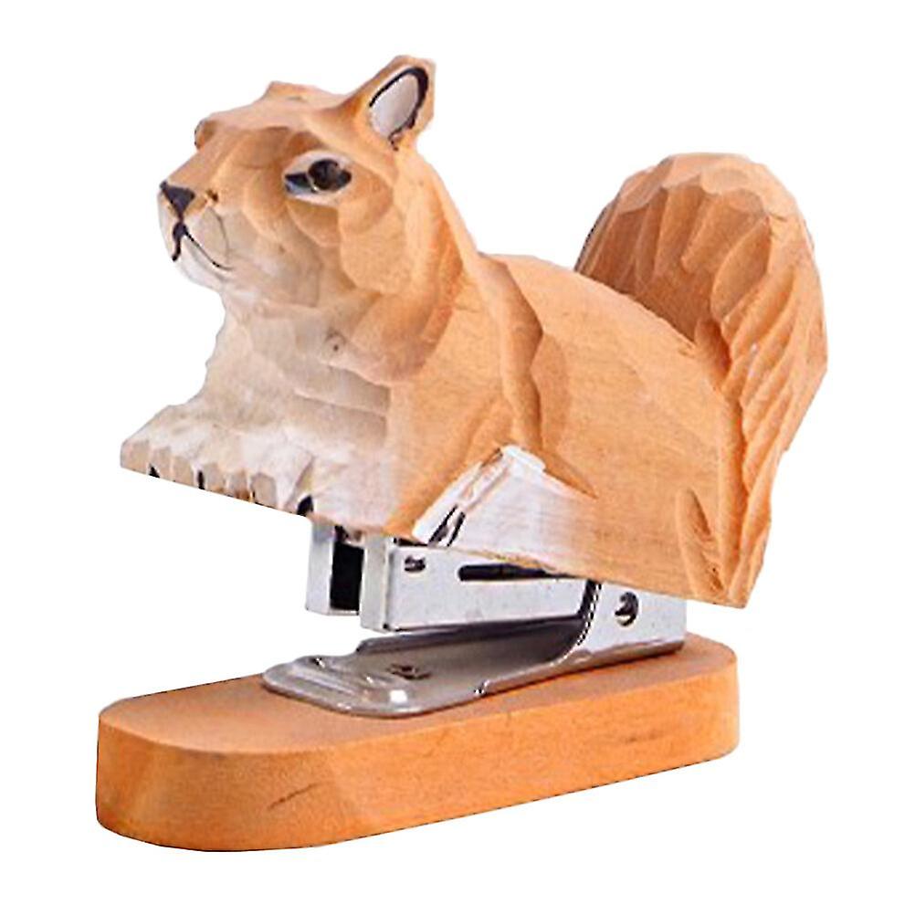 Wooden Animal Stapler Squirrel Stapler Desktop Wood Carving Statue Sculpture