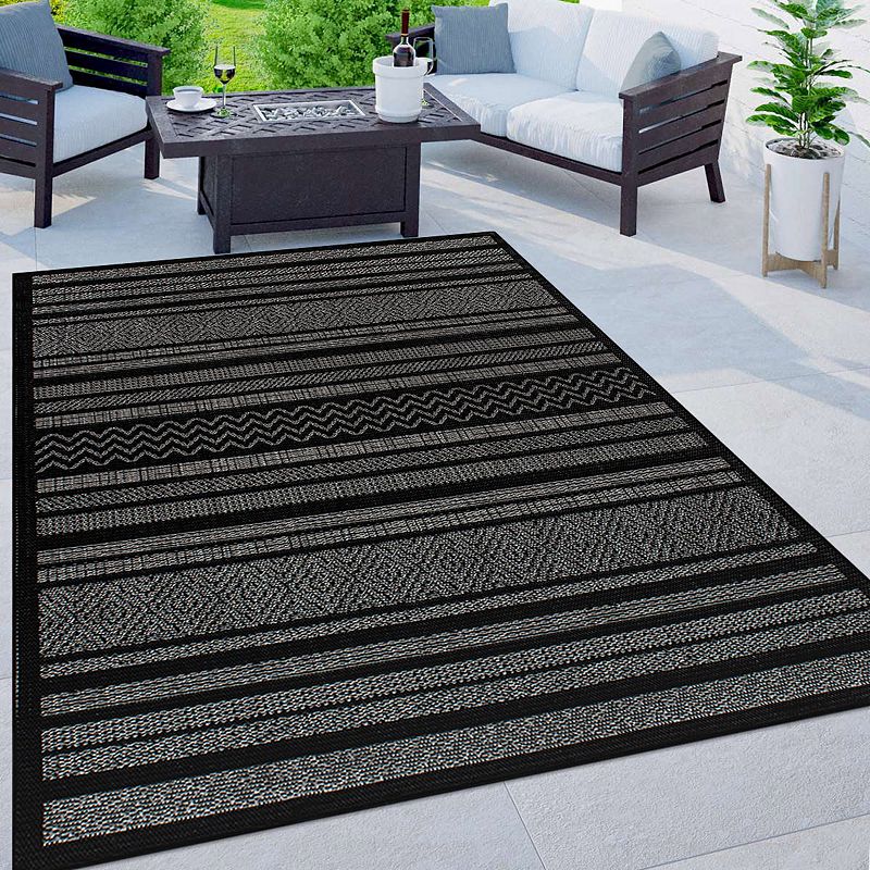 World Rug Gallery Contemporary Bohemain Stripes Indoor/Outdoor Waterproof Patio Area Rug