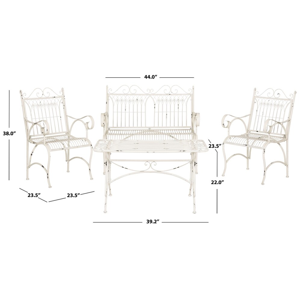 SAFAVIEH Outdoor Living Leah Victorian Scroll Iron 4 Piece Patio Set