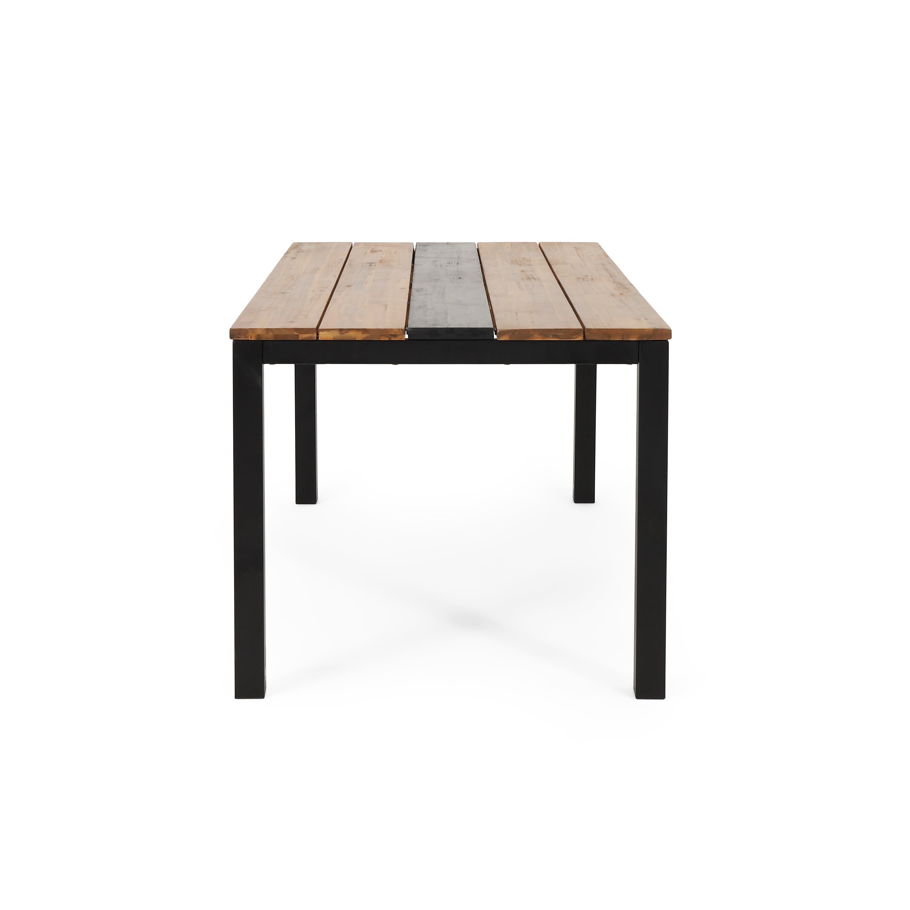 Colcord Outdoor Modern Industrial Acacia Wood Dining Table, Teak and Black