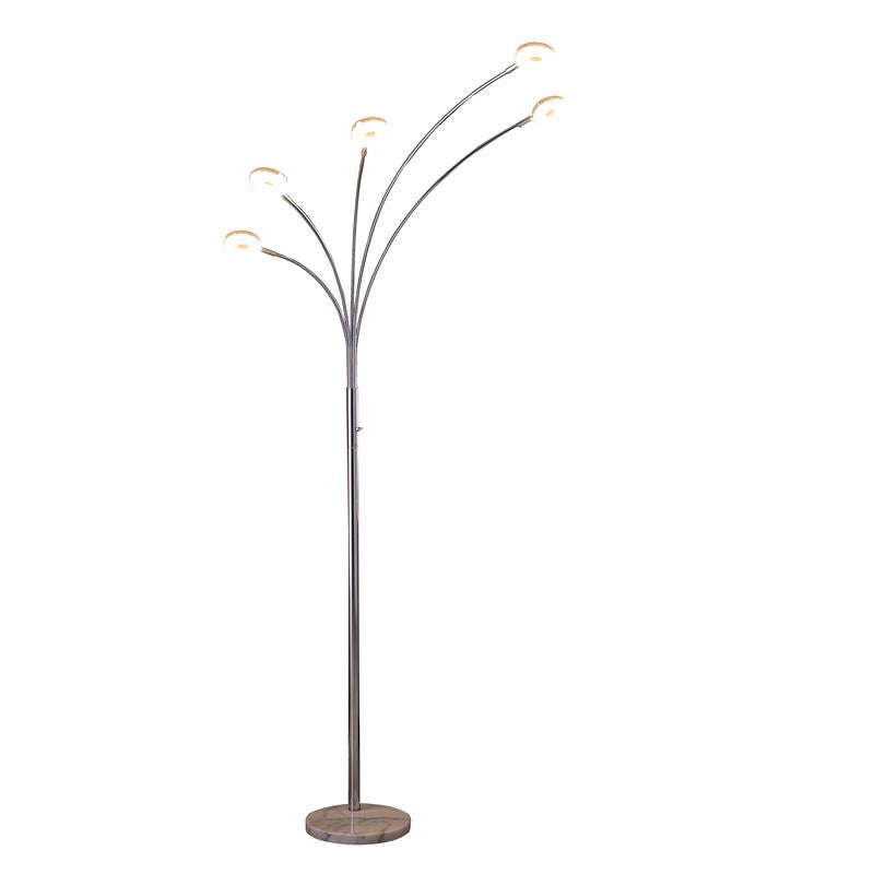 ORE International HBL2427 80 in. Avery 5 Arm Aluminum LED Semi Arc Floor Lamp& Silver Chrome Metal