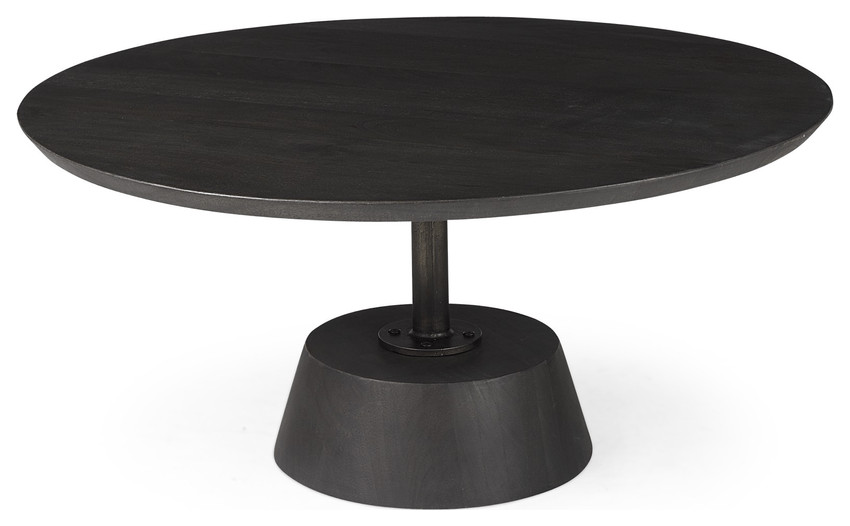 Black Wooden Pedestal Base Coffee Table   Industrial   Coffee Tables   by HomeRoots  Houzz