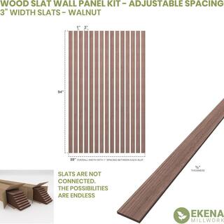 Ekena Millwork 94-in H x-38-in T Adjustable Wood Slat Wall Panel Kit w3-in W Slats Walnut (contains 15 Slats) SWW60X94X0375WA