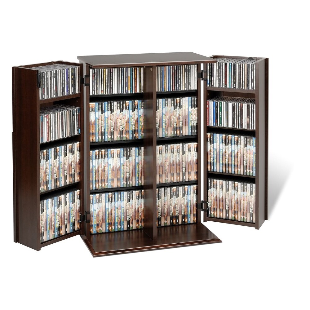 Prepac Espresso Media Cabinet with Doors: Lockable DVD Rack  Multi Purpose Media Storage  High end Storage Cabinet