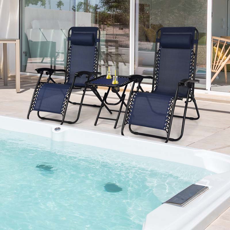 3 Pcs Folding Zero Gravity Recliner Patio Yard Pool Outdoor Chaise Lounge Chairs Table Set