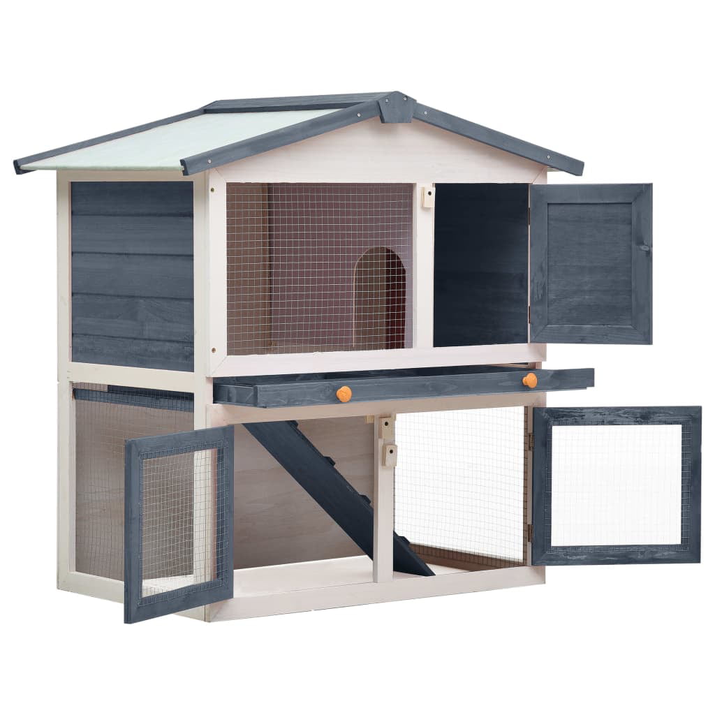 Rabbit Hutch Outdoor Inlife Outside Rabbit Cage 2 Layers， Gray， Wood