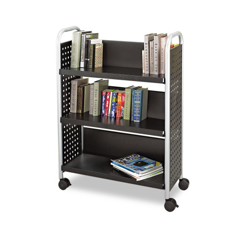 Safco Scoot Single-Sided Book Cart， Metal， 3 Shelves， 33