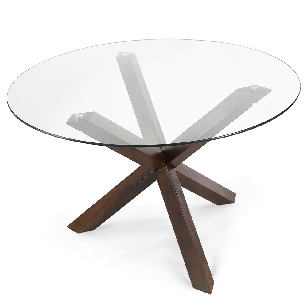 Poly and Bark Kennedy Round Glass and Wood Dining Table