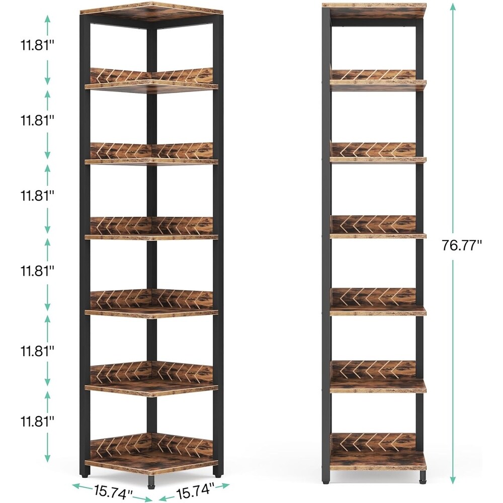 6 Tier Corner Shelf  76.7 Inch Tall Narrow Bookshelf Storage Rack