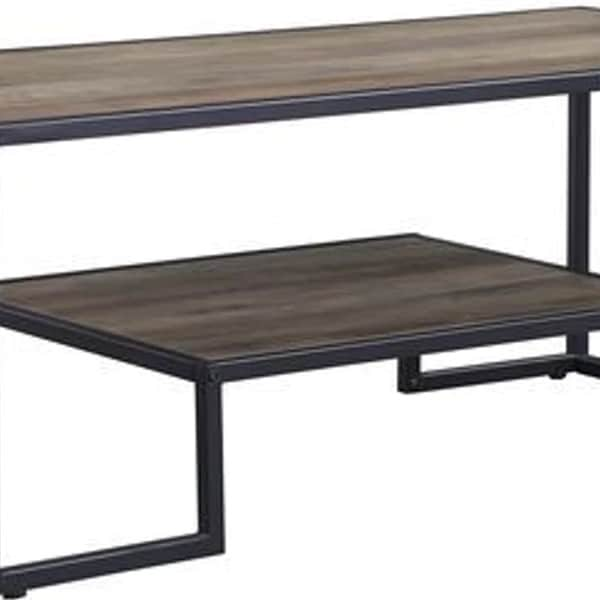 Coffee Table with 1 Open Shelf and Tubular Frame， Oak Brown