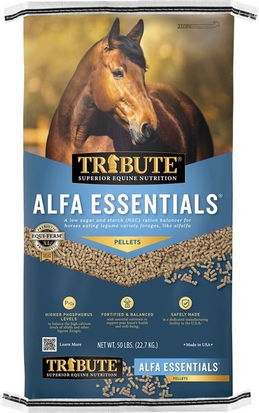 Tribute Equine Nutrition Alfa Essentials Pellets Horse Feed， 50-lb bag