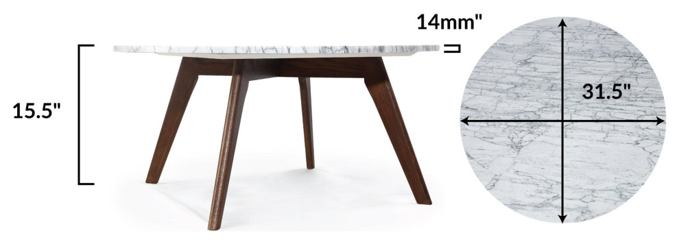 Mid Century Coffee Table  Angled Legs With Gorgeous Marble Top  Walnut/White   Midcentury   Coffee Tables   by Declusia  Houzz