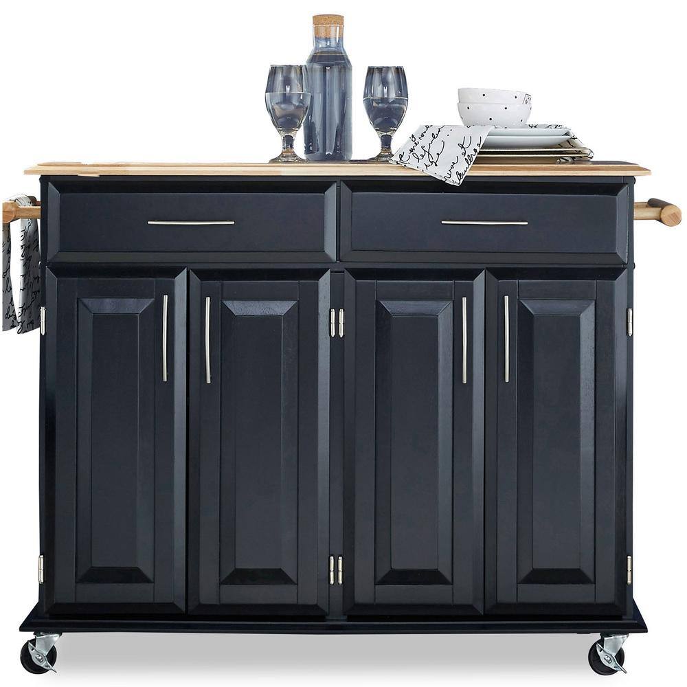 HOMESTYLES Dolly Madison Black Kitchen Cart with Natural Wood Top 4528-95