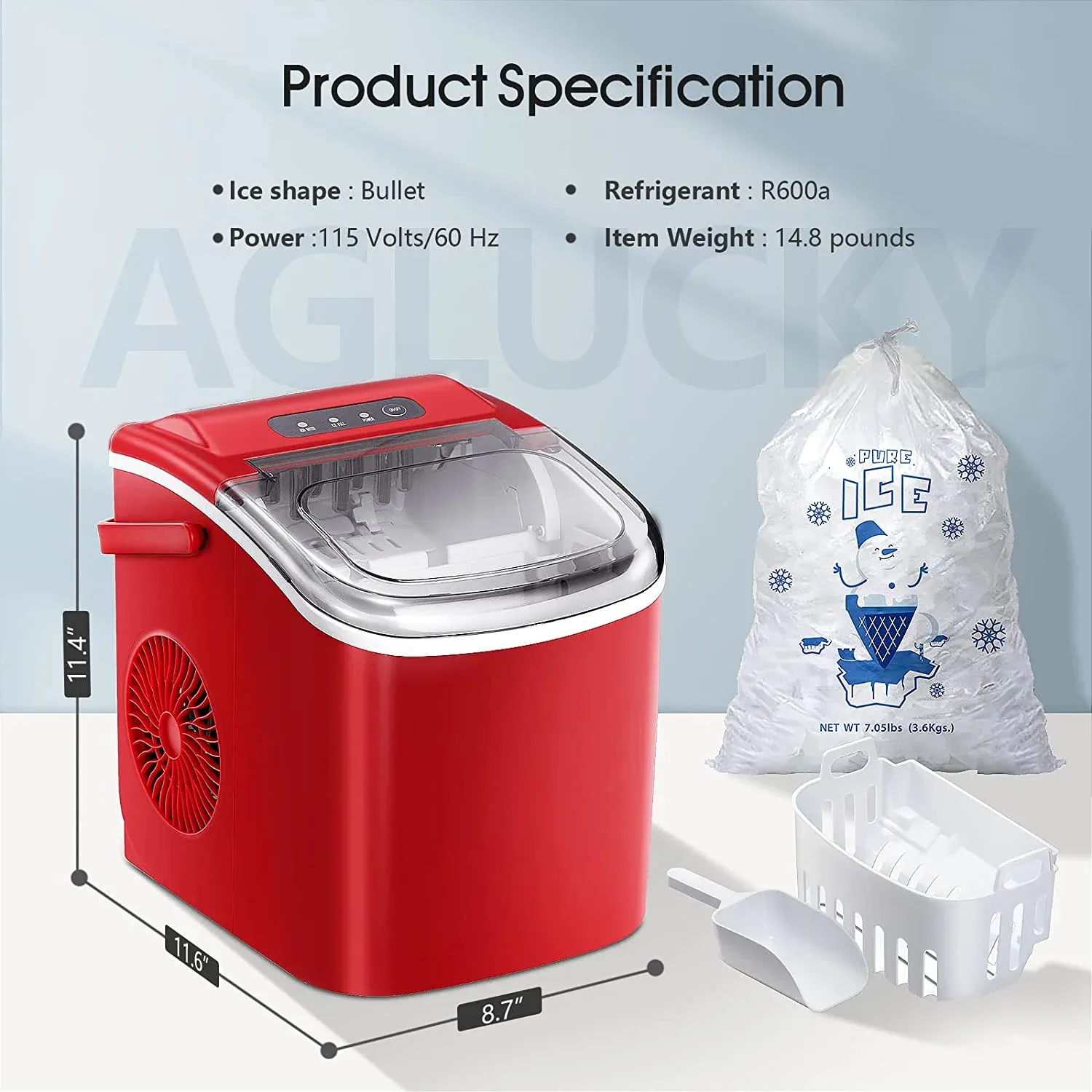 Ice Makers Countertop,Protable Ice Maker Machine with Handle,Self-Cleaning Ice Maker, 26Lbs/24H, 9 Ice Cubes Ready in 8 Mins, for Home/Office/Kitchen