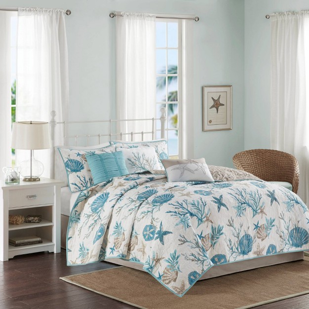 Madison Park 6pc Ocean View Cotton Sateen Reversible Coverlet Set Aqua