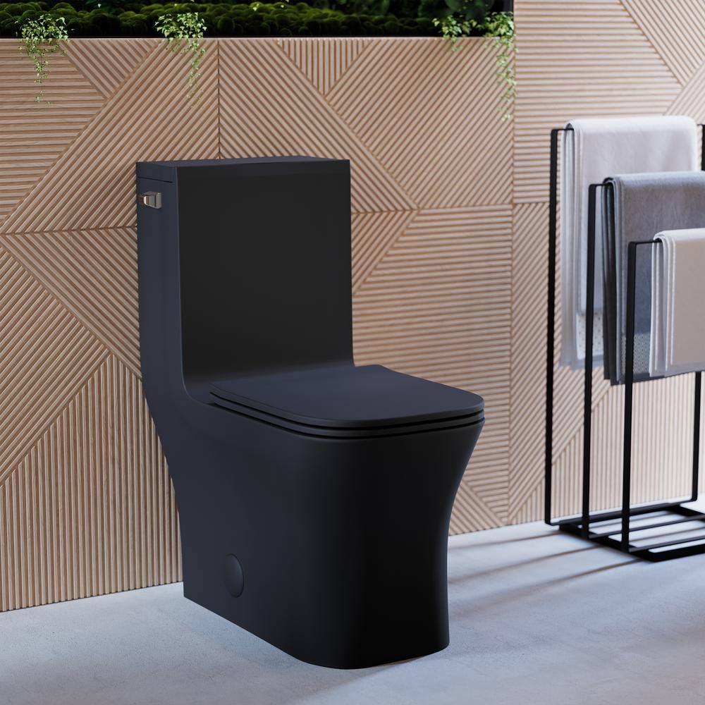 Swiss Madison Concorde 1-piece 1.28 GPF Single Flush Square Toilet in Matte Black Seat Included SM-1T107MB