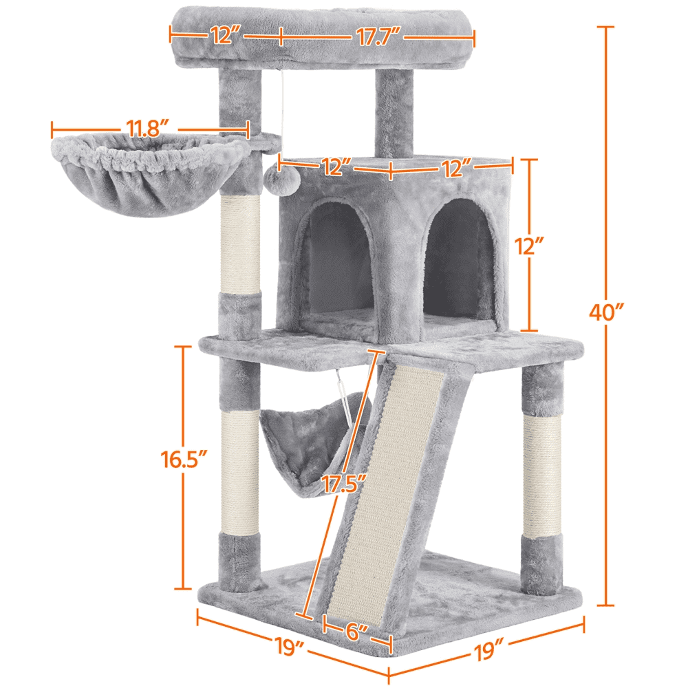 Yaheetech 40-in Multi-Level Cat Tree Tower with Condo， Light Gray