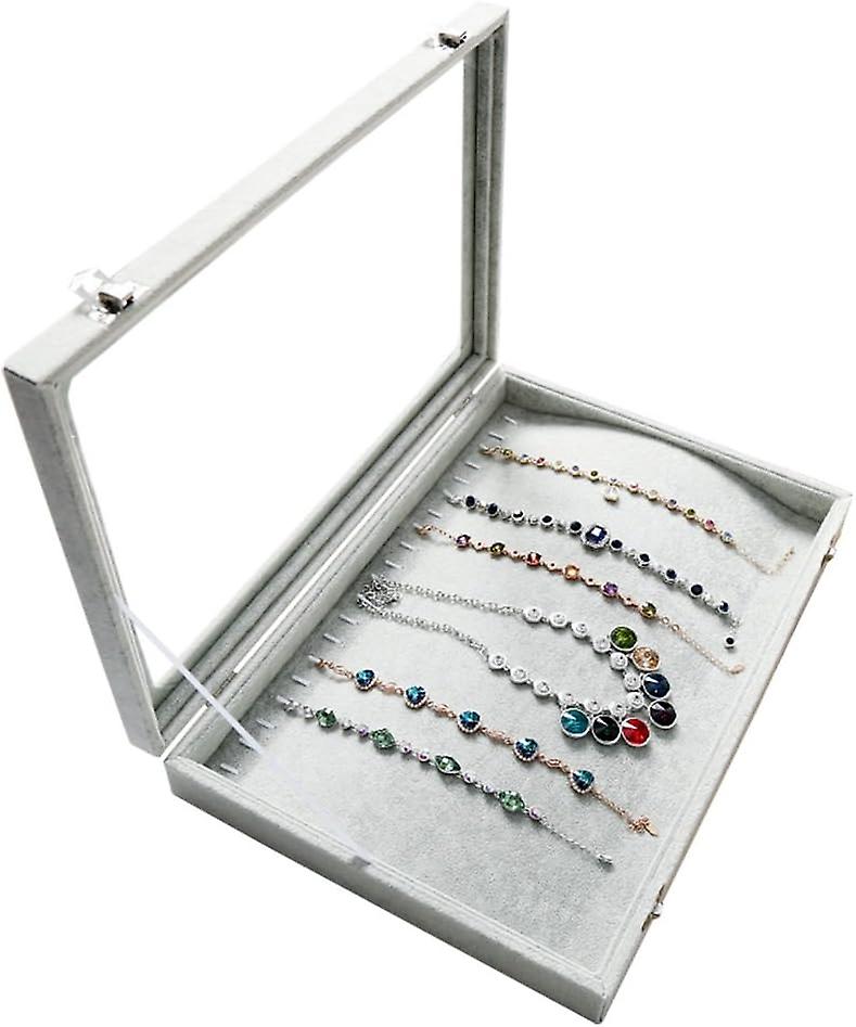 Ice Velvet 20 Hooks Jewelry Showcase For Necklaces Jewelry Box Stackable Glass Top Lockable (necklace Box)