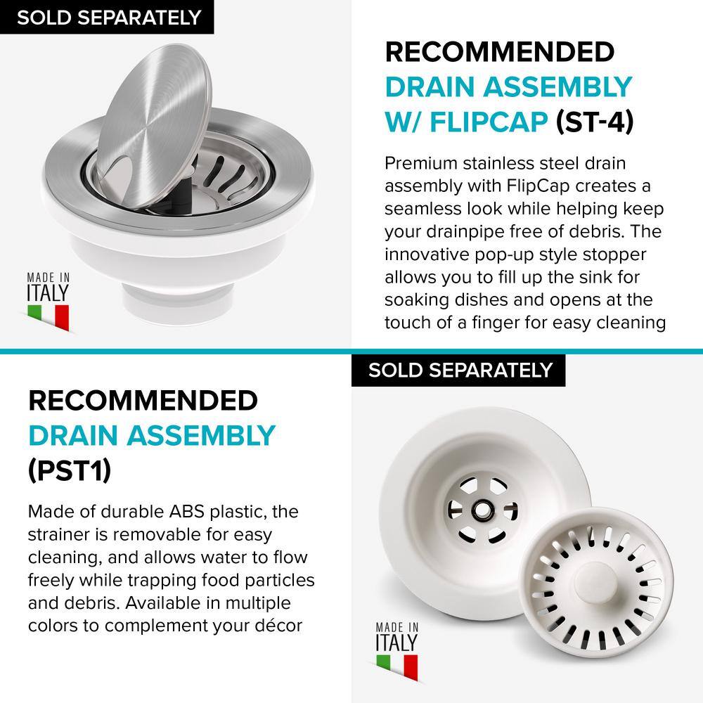 KRAUS Turino White Fireclay 29.88 in. Single Bowl Drop-InUndermount Kitchen Sink KFD1-30GWH