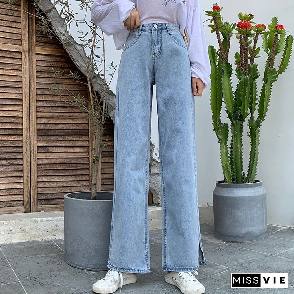 Woman Jeans High Waist Clothes Wide Leg Denim Clothing Blue Streetwear Vintage Quality Fashion Harajuku Straight Pants