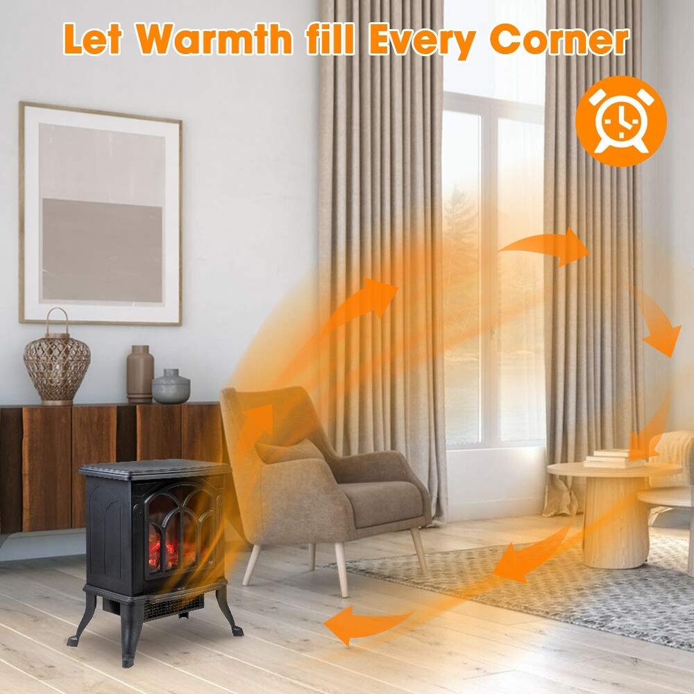 Electric Fireplace Heater  Portable Stove with 3D Realistic Flame Effect  Small Overheat Safety Protection  1500W Retro Black