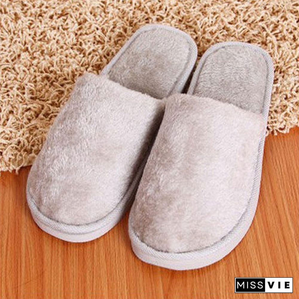 1Pair Long Plush Suede Slippers Home Indoor Shoes Winter Slippers