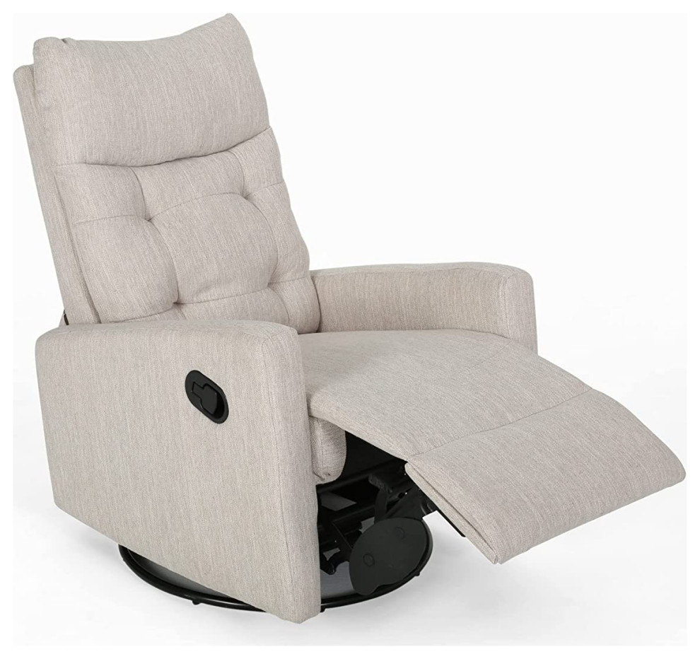 Contemporary Recliner Chair  Glider and Swivel Functions With Padded Seat  Beige   Transitional   Recliner Chairs   by Declusia  Houzz