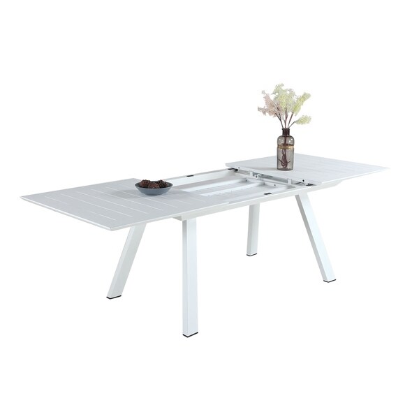 Somette Melbourne Matte White Outdoor Aluminum Table with Butterfly Extension