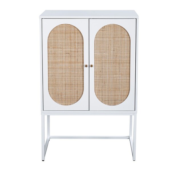 2-Door Rattan Accent Storage Cabinet Tall with Adjustable Shelf