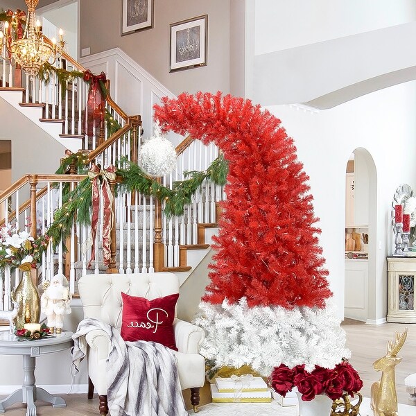 6FT Christmas Tree With Bendable Santa Hat Style Hinged Artificial Fir Bent Top Holiday Decoration