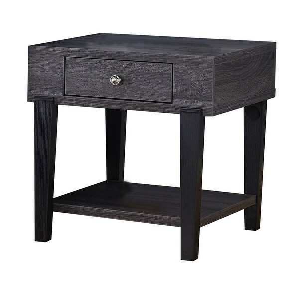 1 Drawer Wooden End Table with 1 Open Shelf， Distressed Gray