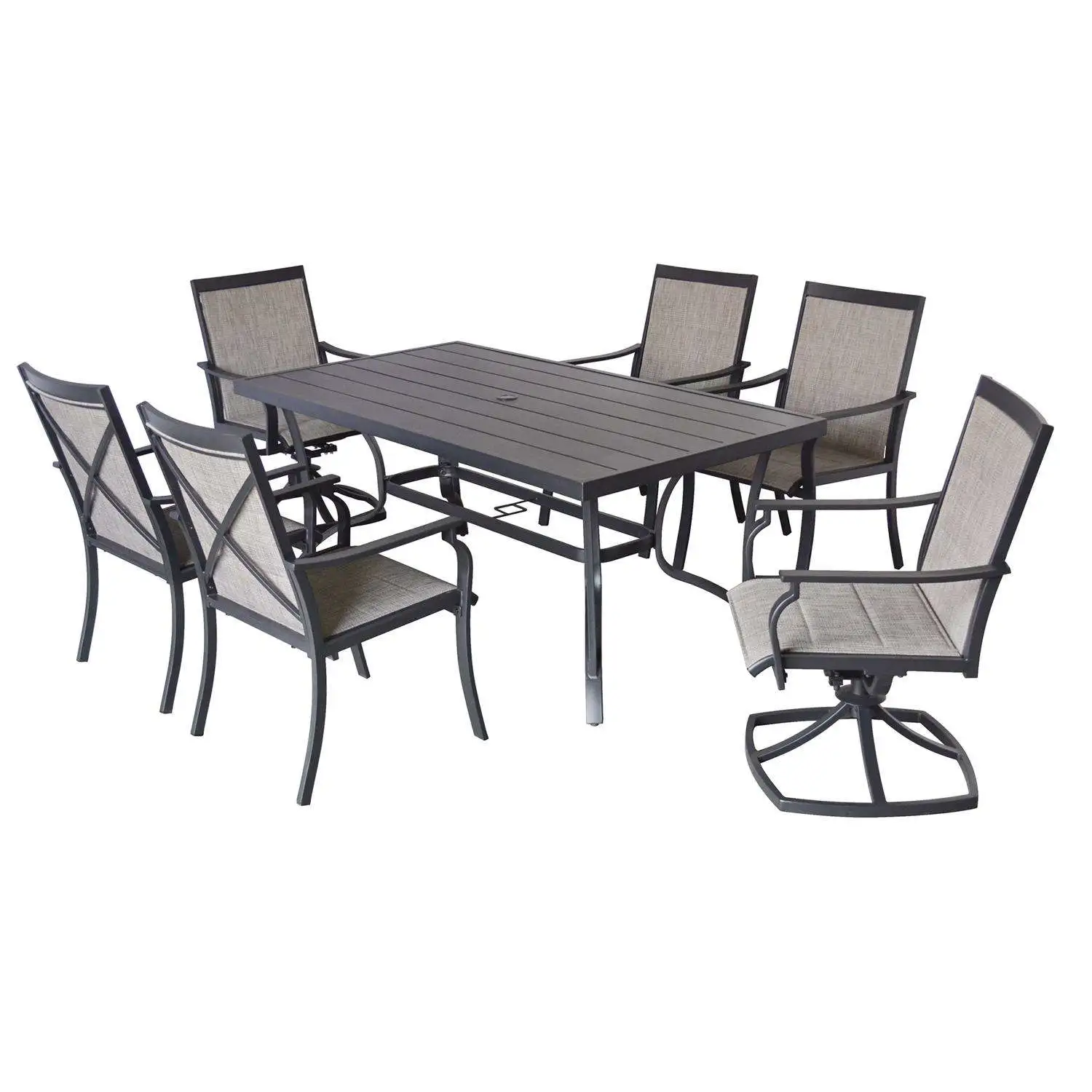 Clark 7 pc Black Steel Casual Dining Set Beige