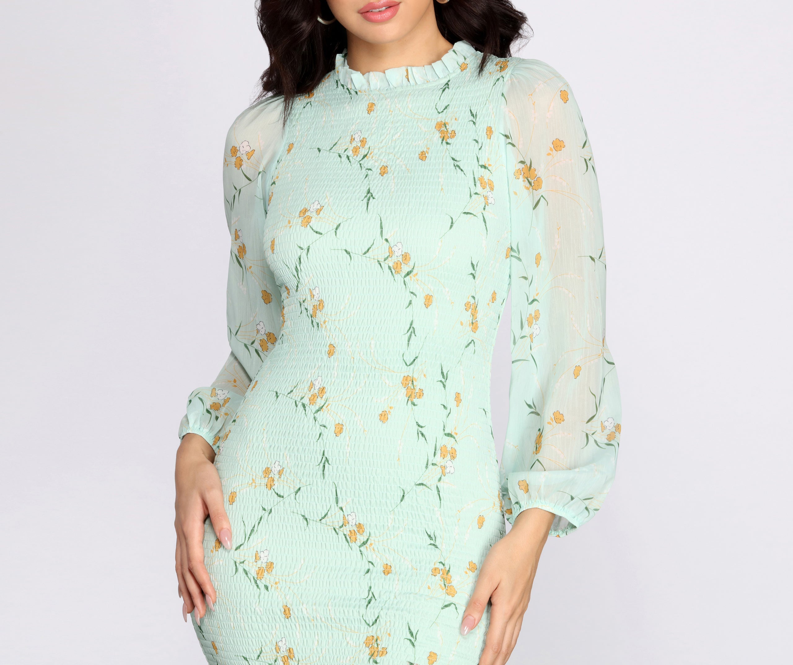 Floral Chiffon Blouson Mini Dress