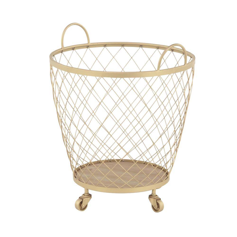 Litton Lane Gold Deep Set Wire Basket Storage Cart with Wheels and Handle (Set of 2) 45911