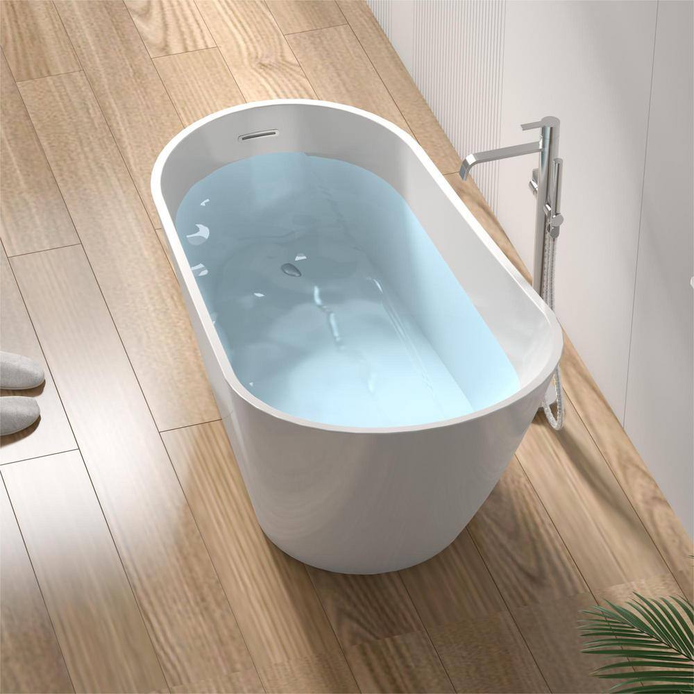 Abruzzo 55.12 in. x 30.71 in. Contemporary Soaking Tub Acrylic Freestanding Bathtub with Overflow and Drain in Gloss White 22A04-55