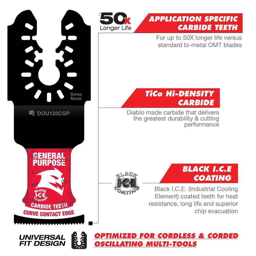 DIABLO 1-14 in. Universal Fit Carbide Oscillating Blade for General Purpose Cuts DOU125CGP