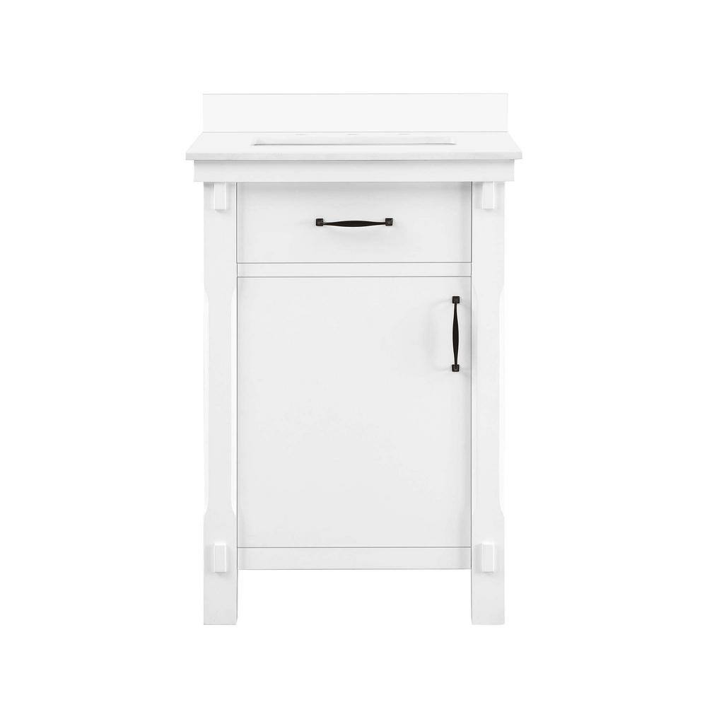 Home Decorators Collection Bellington 24 in. W x 22 in. D x 34.5 in. H Bath Vanity in White with White Engineered Stone Top Bellington 24W