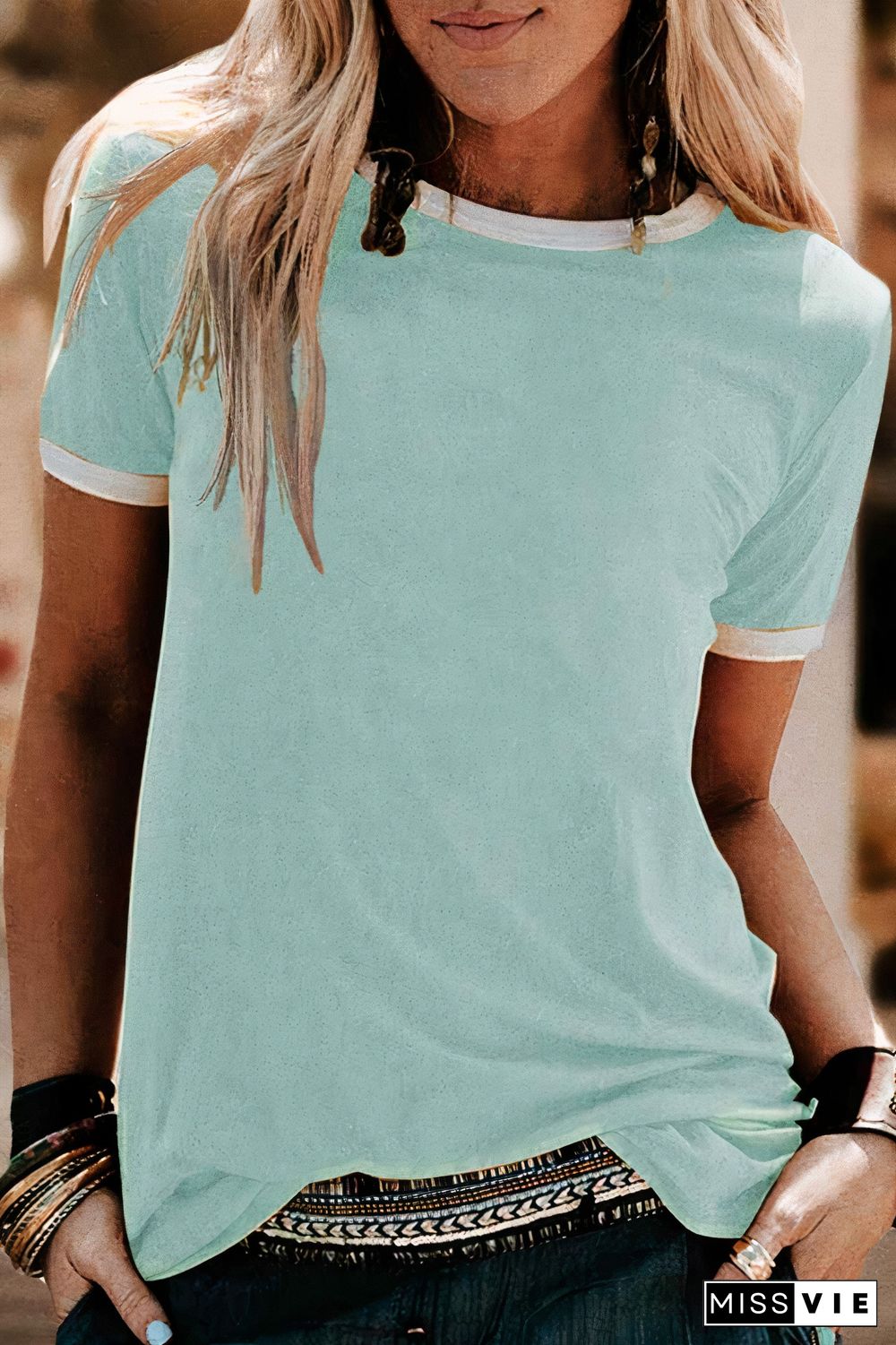 Colorblock Round Neck Short Sleeve T-Shirt