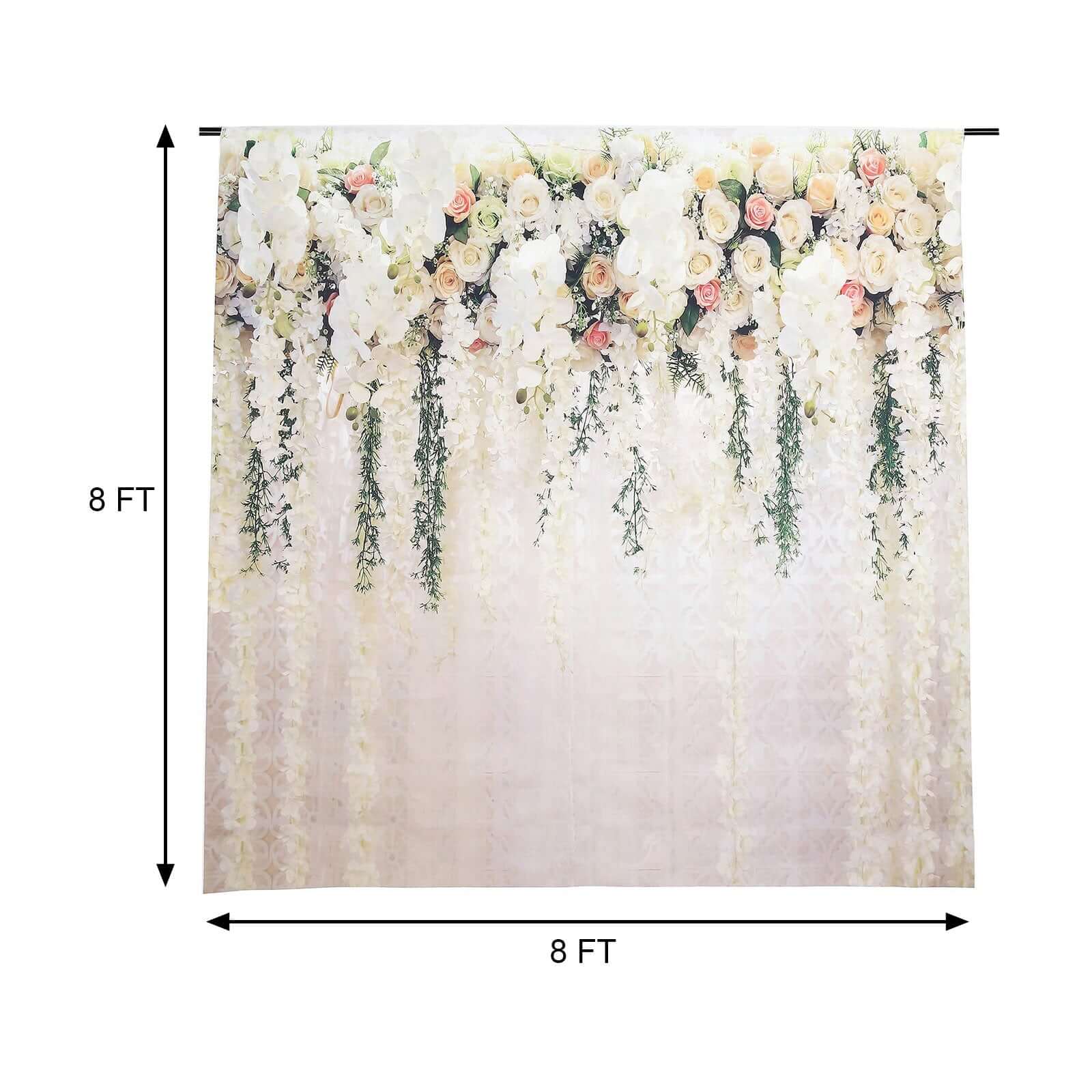 White Rose and Flowers Floral Print Vinyl Photography Backdrop 8ftx8ft