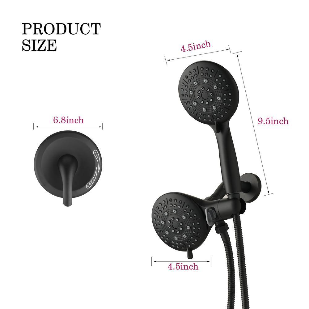 YASINU Single-Handle 6-Spray Patterns 5 in. Shower Head Faucet in Wall Mount Dual Shower Head in Matte Black (Valve Included) YNAD794MB