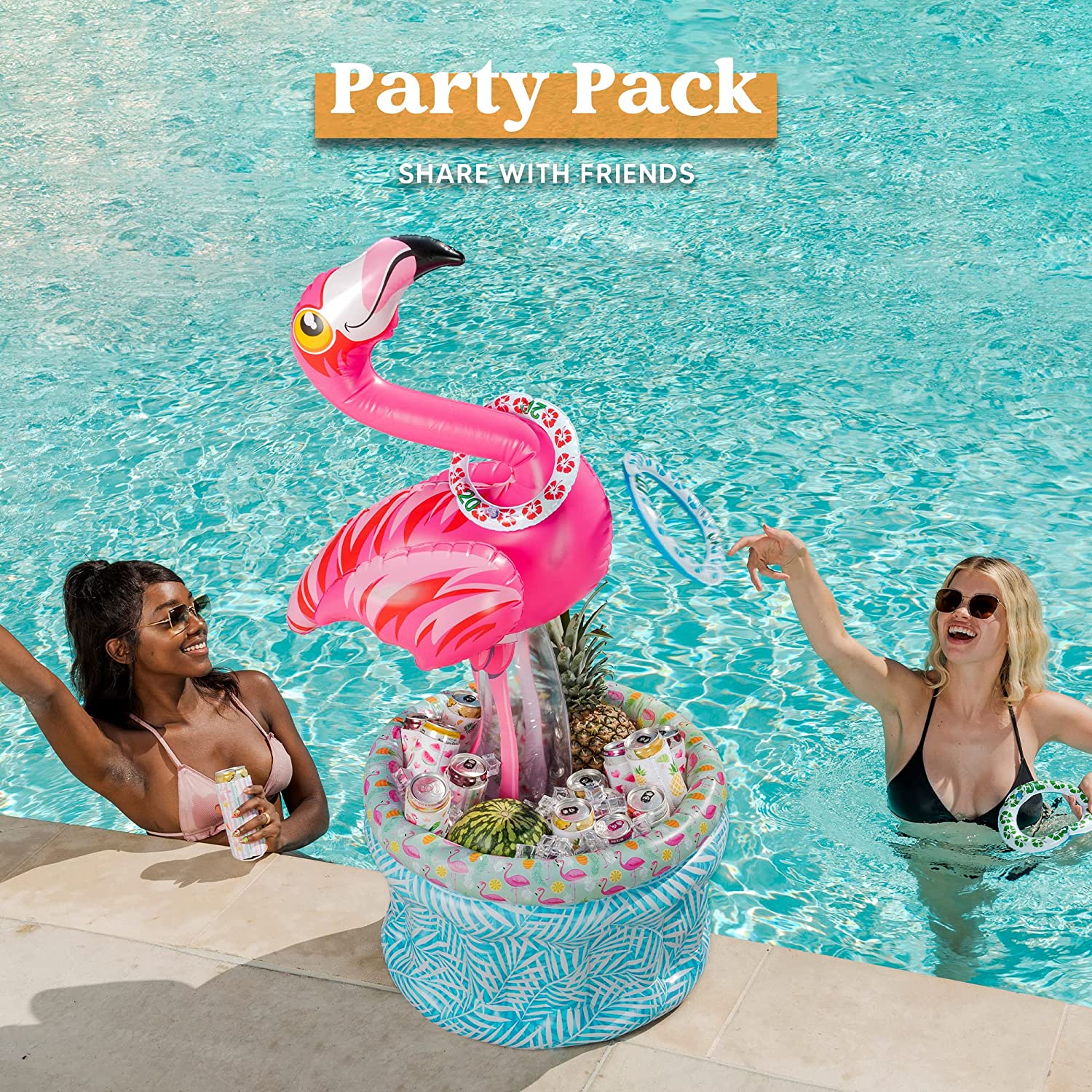 clearance sale - 50in Inflatable Flamingo Cooler With Toss Rings