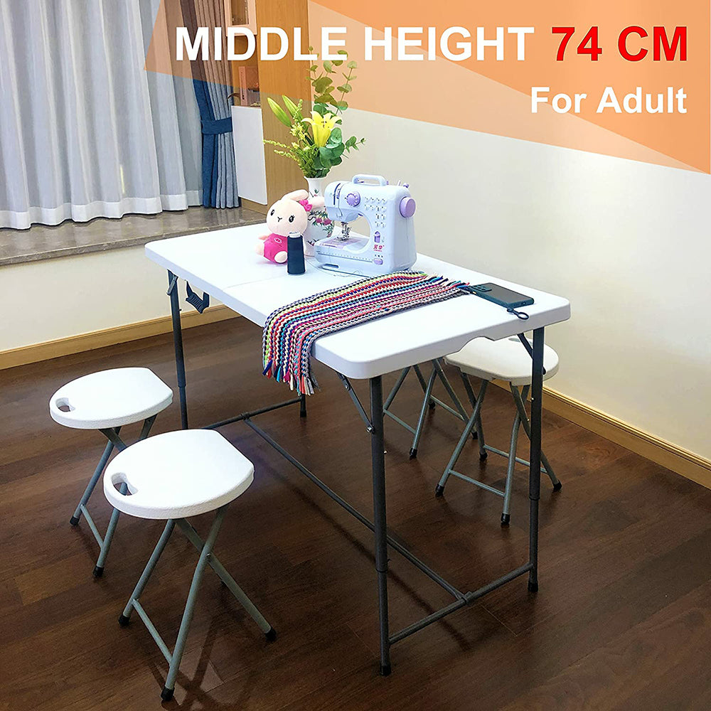 4Ft Folding Table 3 Adjustable Height Portable Plastic Heavy Duty， 48