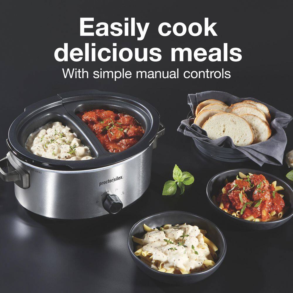 Proctor Silex 6 qt. Silver Slow Cooker with Double Dish 33563