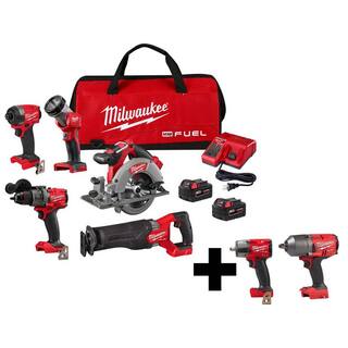 MW M18 FUEL 18-Volt Lithium-Ion Brushless Cordless Combo Kit (5-Tool) with (2) 12 in. Impact Wrenches with Friction Rings 3697-25-2767-20-2962-20