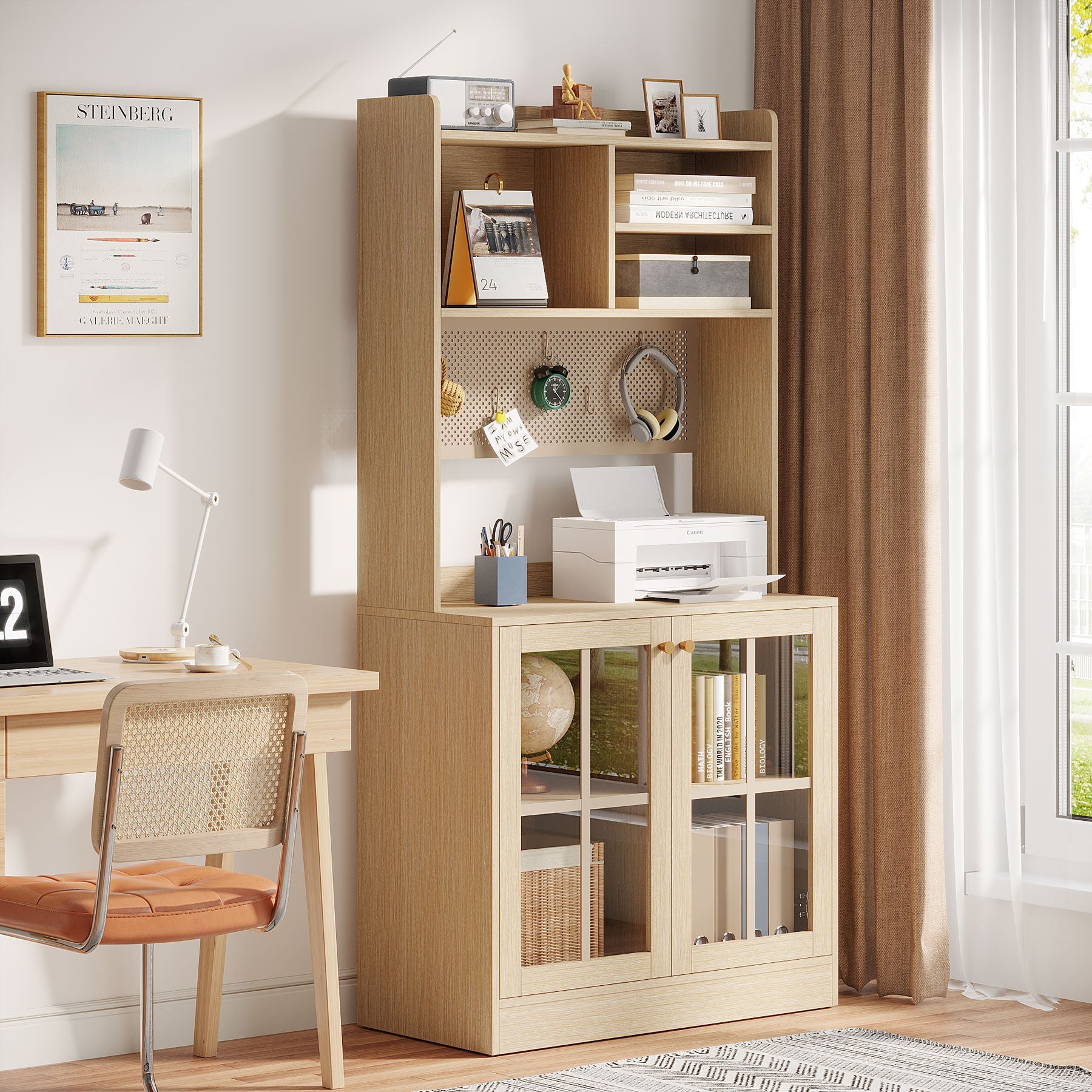 70.8 Bookcase Bookshelf Cabinet with Tempering Glass Doors