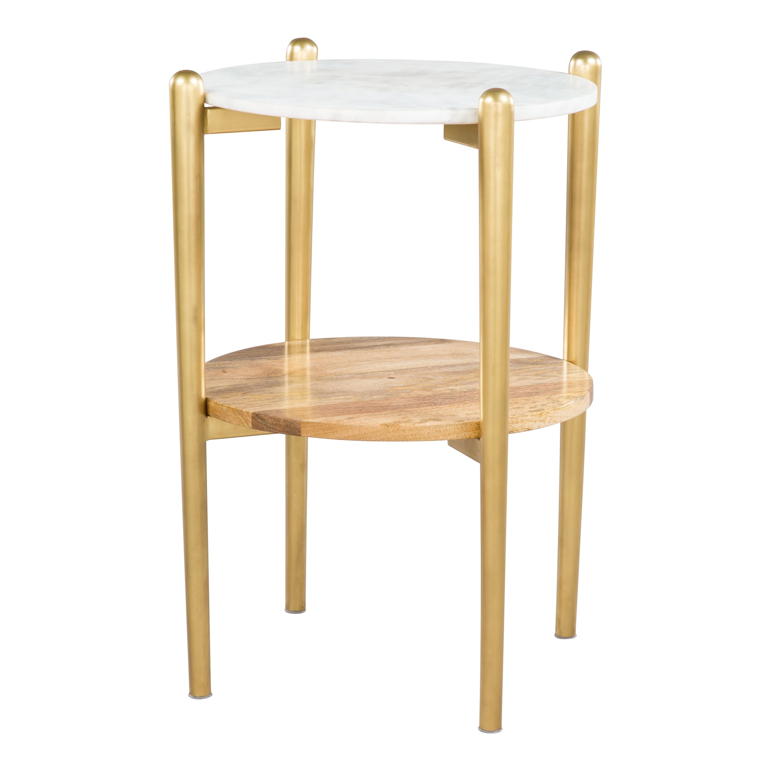 Mina Marble Side Table White and Gold - White， Brown， Gold - 18