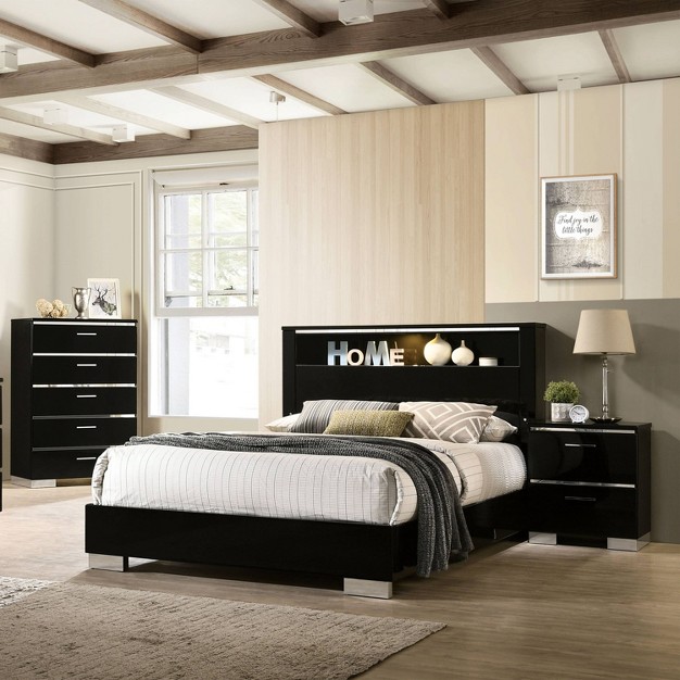 3pc Homesessentials Contemporary Nightstand And Chest California King Bedroom Set Black chrome