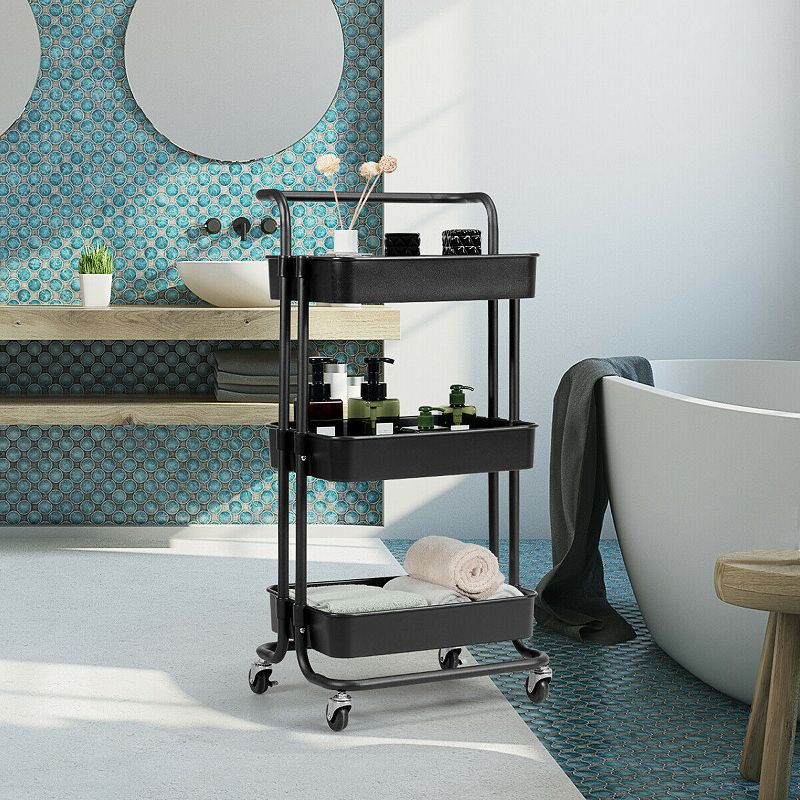 3-Tier Utility Cart Storage Rolling Cart with Casters