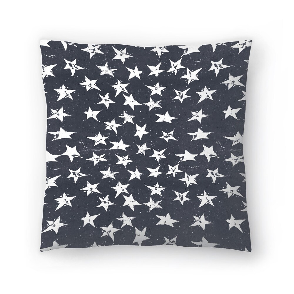 Linocut Stars Navy And White   Decorative Throw Pillow